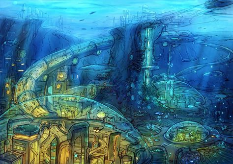 Cities Drawing, Underwater Theme, Eco City, Underwater City, Color Script, My Fantasy World, Underwater Photos, Fantasy City, Fantasy Places