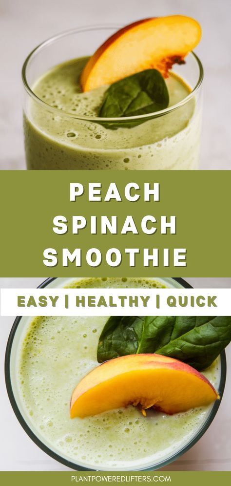 Are you looking for an easy yet healthy peach spinach smoothie? Look no further! This is an easy smoothie recipe that also works great as a vegan protein smoothie if you add some protein powder. Optionally, add spinach or kale for an even healthier twist. Enjoy! Peachy Green Smoothie, Peach Spinach Smoothie, Ninja Smoothie Recipes Healthy, Peach Protein Smoothie, Smoothie Recipes Pregnancy, Smoothie Recipes With Spinach, Peach Smoothie Recipes Healthy, Peaches Smoothie, Breakfast Protein Smoothie