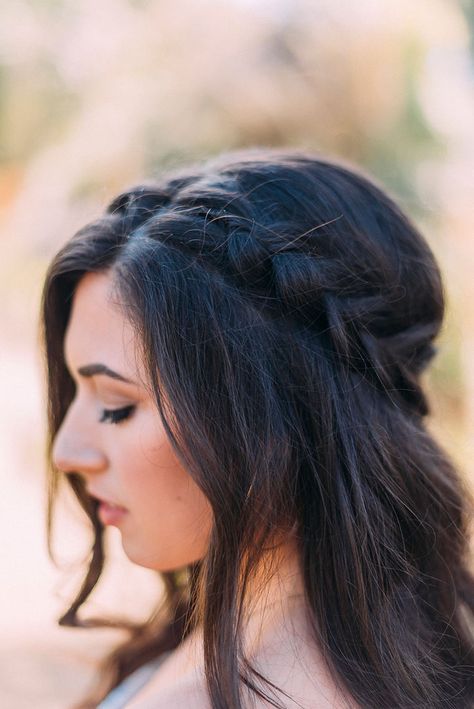 Braid Crown Front View, Boho Wedding Hair Half Up Crown Braids, Braids With Tiara, Crown Braids Half Up Half Down, Braid Crown Half Up, Braided Crown Hairstyles Half Up, Crown Braid Half Up Half Down, Braided Halo Hairstyle, Grad Table