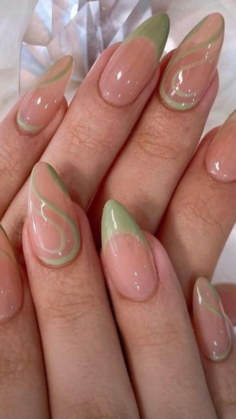 Green Simple Nails, Light Green Nails Designs, Sage Green Nail Designs, Pastel Nails Designs, Summery Nails, Simple Acrylic Nails, Almond Acrylic Nails, Birthday Nails, Dream Nails