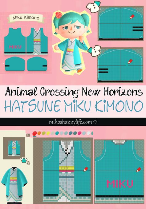 Animal Crossing Design Codes Kimono, Animal Crossing Hatsune Miku, Miku Animal Crossing, Animal Crossing Kimono, Animal Crossing Kawaii, Kawaii Hatsune Miku, Nintendo Switch Animal Crossing, Animal Crossing New Horizon, Animal Crossing 3ds