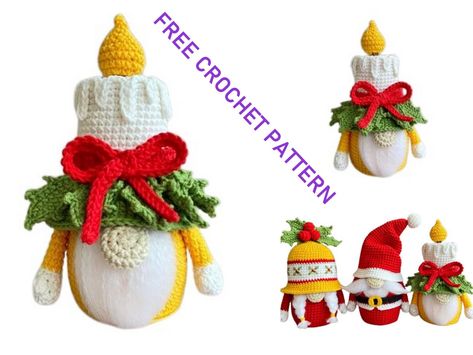 Amigurumi Christmas Set Gnome Free Crochet Pattern Free Crochet Pattern - Amıgurum.com Candle Gnome, Bolero Haken, Crochet Gnomes Pattern Free, Doll Amigurumi Free Pattern, Christmas Crochet Patterns Free, Amigurumi Christmas, Crochet Xmas, Crochet Amigurumi Free Patterns, Crochet Amigurumi Free