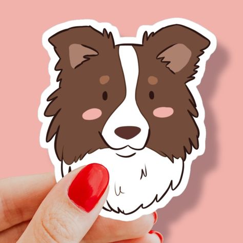 Cute cartoon Red border collie face Sticker. Decorate and personalize laptops, windows, and more Removable, kiss-cut vinyl stickers Super durable and water-resistant 1/8 inch (3.2mm) white border around each design Matte finish If you are looking for more cute dog stickers go check out my redbubble shop Cute Dogs Drawing, Border Collie Dibujo, Draw Border Collie, Cute Border Collie Drawing, Collie Sticker Genshin, Border Collie Cartoon, Cartoon Border Collie, Red Draw, Cute Sketchbooks