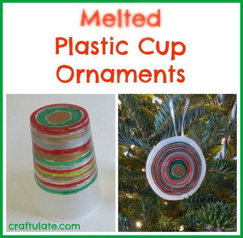 Melted Plastic Cup Ornaments from Craftulate Cup Ornaments In Oven, Melting Plastic Cups In Oven, Solo Cup Ornaments, Plastic Cup Ornaments Melted, Plastic Cup Ornaments, Solo Cup Crafts, Melting Plastic, Plastic Cup Crafts, Cup Ornaments