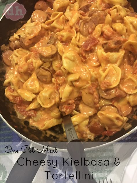 Kolbasa Recipe, Kielbasa Tortellini, Tortellini Recipes Crockpot, Kilbasa Sausage Recipes, Cheesy Kielbasa, Kielbasa Pasta, Cheese Tortellini Recipes, Kielbasa Recipes, Sausage Tortellini