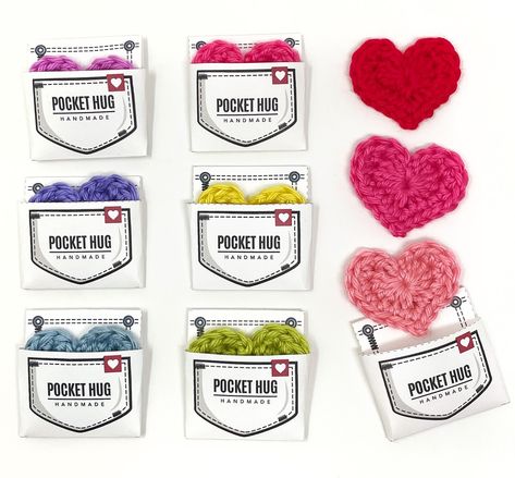 Can’t stop making these little hearts. They just happen to work perfectly with my printable Pocket Hug pockets! Coincidence? Probably not 😆 For a free pattern to these hearts check yesterday’s post. Printables are available in my shop - link you know where. #theknottyboss #crochetgift #crochetheart #crochetpocketheart #crochetheart #crochetgeek #instacrochet #crochetlove #crochetinspo #knottypocketheart #craftycontent #crochetpackaging #packingorders #printablepackaging #graphicdesigner #my... Pocket Hug Printable, Change Colors In Crochet, Crochet Hack, Crochet Chicken, Crochet Geek, Pocket Hug, Handmade Packaging, Caron Simply Soft, Crochet Heart