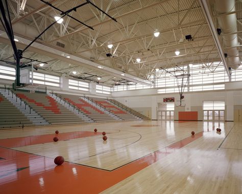 An athletic wing addition including gymnasium was built & other building renovations entailed modernization of mechanical, electrical, and data systems as well as the infusion of multiple sustainable strategies. [KCBA Architects] Modern School Gymnasium, School Gymnasium Aesthetic, Lapangan Aesthetic, Modern School Aesthetic, Aesthetic School Building, Gymnasium Aesthetic, School Gym Aesthetic, Gymnasium School, Modern School Building