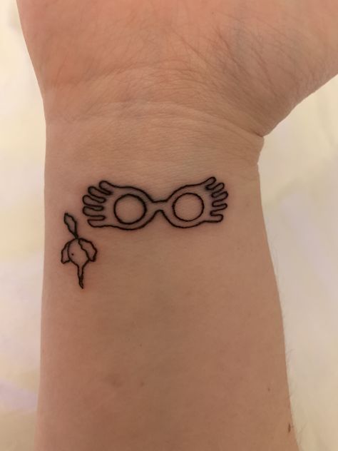 Luna is odd and doesn’t care what anyone thinks. She is genuinely herself all the time and I admire that and aspire to be like her. Tattoo by Stix at Black Sparrow San Clemente #lunalovegood #harrypotter #tattoos #harrypottertattoos #literarytattoos #smalltattoos #lunatattoos Luna Love Good Tattoo, Luna Lovegood Tattoo Ideas, Luna Lovegood Tattoo, Odd Tattoos, Hogwarts Tattoo, Luna Tattoo, Her Tattoo, Ankle Tattoo Designs, Ankle Tattoo Small