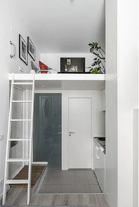 Mezanine Idea, Shoebox Apartment, Plan Studio, Studio Plan, Apartemen Studio, Tiny Loft, Mini Apartments, Micro Apartment, Deco Studio