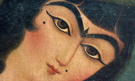 A 'unibrow' seen in a Qajar painting from Iran Qajar Painting, Historical Makeup, Indian Illustration, Persian Art Painting, Persian Miniature, Ancient Persian, Persian Culture, Iranian Art, Autumn Painting