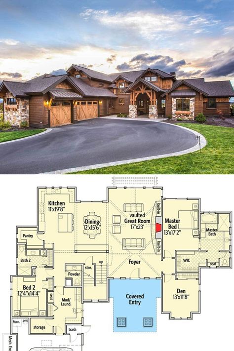 Home Blueprints Floor Plans Ranch Style, Craftsman Two Story House Plans, 4 Bedroom Ranch Floor Plans, Ranch House Layout, Ranch House Blueprints, 5 Bedroom House Floor Plan 2 Story, Luxury Ranch House, Mountain Ranch House Plans, 2 Story Craftsman House Plans