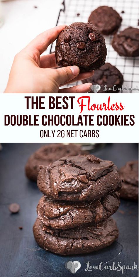 Flourless Almond Butter Double Chocolate Chip Cookies Keto Chocolate Cookies, Flourless Chocolate Chip Cookies, Galletas Keto, Flourless Chocolate Cookies, Flourless Peanut Butter Cookies, Flourless Cookies, Keto Cookie Recipes, Postre Keto, Chocolate Cookie Dough