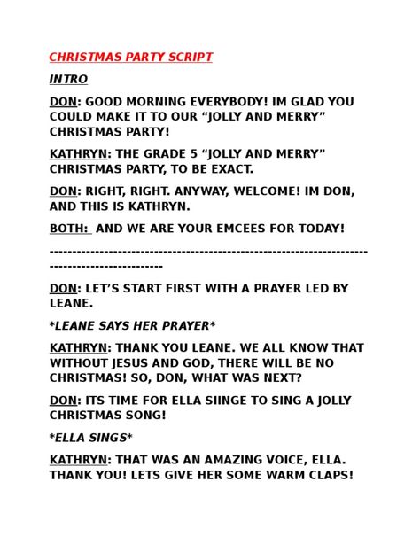 This is an example of a script used for a Christmas party! You can copy it any way you want, just change your name and the other names! Thank you very much. I hope you like it. Emcee Script Program For Christmas Party, Emcee Script For Christmas Party, Christmas Party Program Flow Sample, Christmas Party Program Flow, Pentagon Christmas, Christmas Party Program, Christmas Program Ideas, Egypt Display, Program Flow