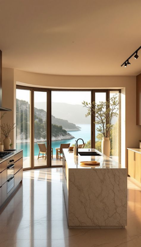 Immerse yourself in the serene elegance of a Greek island kitchen retreat. Featuring a stunning polished stone peninsula and panoramic morning light, this design captures the essence of luxury and tranquility. Perfectly lit with natural and modern fixtures, this space is a Pinterest-worthy masterpiece. Modern Fixtures, Island Kitchen, Greek Island, Morning Light, Dream Kitchen, Kitchen Ideas, Oasis, Kitchen Island, Essence