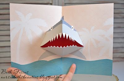 Shark Birthday Cards, Shark Birthday Card Diy, Shark Birthday Card, Santa Jaws Card, Ocean Birthday Cards Diy, Shark Christmas Card, Shark Craft, Pop Out, Shark Birthday