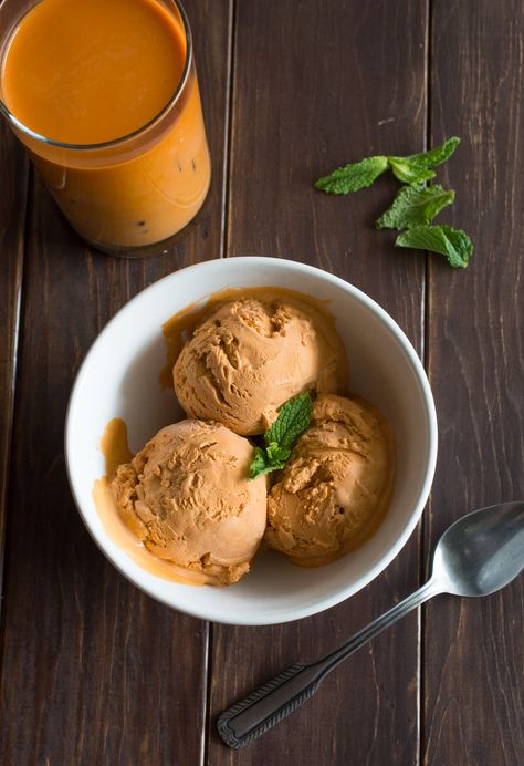 Thai Tea Ice Cream, Kitchenaid Ice Cream Maker, Custard Ice Cream, Tea Ice Cream, Sweet Condensed Milk, Peach Ice Cream, Ice Cream Ingredients, Tea Eggs, Thai Tea