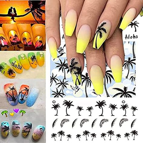 3 pcs Summer Style Coconut Trees Beach Shoes Nail Water Decals Transfer Stickers Black Feather Leaves Nail Art Stickers Tattoo Decal : Amazon.ca: Beauty & Personal Care Coconut Nail Art, Sea Nail Art, Leaves Nail Art, Palm Tree Nail Art, Vacation Nails Beach, Nail Design Kit, Easy Nail Designs Summer, Tree Nail Art, Beach Nail Art