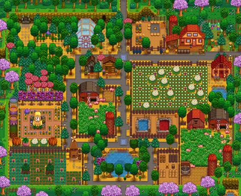 Stardew Valley Farm Ideas, Stardew Valley Farm Layout, Stardew Farm, Stardew Farms, Stardew Valley Ideas, Stardew Valley Farm, Stardew Valley Layout, Stardew Valley Tips, Stardew Valley Farms