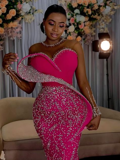 2024 Wedding Gowns, Beaded Lace Styles, Shades Of Pink Dresses, Dinner Wears, Beaded Clothes, Bride Reception Dress, All Shades Of Pink, Nigerian Lace Dress, Party Dress Codes