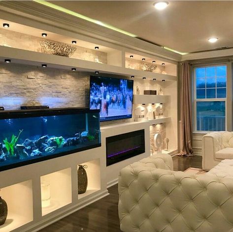 Fieldstone House, Wall Aquarium, Fishing Room, Fireplace Tv Wall, Tv Wand, State Signs, Entertainment Wall, Cute Home Decor, Dream Decor