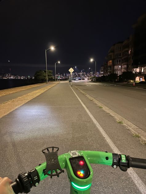 Late night scooter ride at alki beach in Seattle Alki Beach Seattle, Beach At Night, Fake Pictures, E Scooter, 2024 Vision, Bike Ride, Late Night, At Night, Seattle