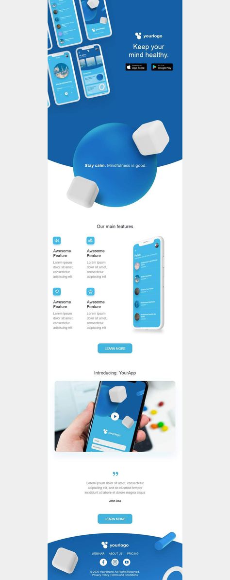 Professional Email Templates, Mindfulness App, Html Email Templates, Bee Free, Email Template Design, Email Invitation, Type Treatments, Meditation Apps, Html Email