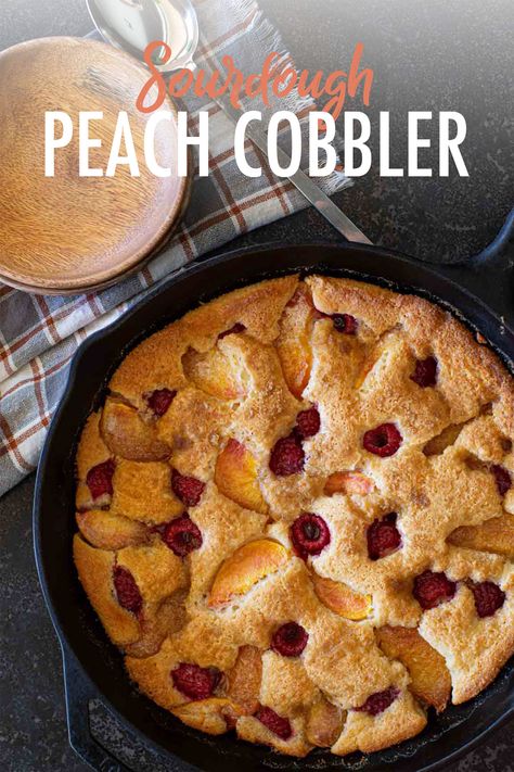 This Sourdough Peach Cobbler is absolute heaven. It's light, buttery, sweet, and full of jammy peach goodness. Skillet Dessert, Dessert Waffles, Peach Crumble, Sourdough Starter Discard Recipe, Peach Cobbler Easy, Peach Desserts, Peach Cake, Cast Iron Skillet Recipes, Best Bread Recipe