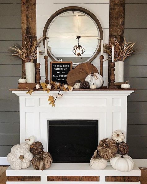 Whether you've started prepping your home for the changing season, or you're just gathering inspiration, check out the following seven farmhouse fall decor ideas. Fall Fireplace Decor, Diy Farmhouse Decoration, Fall Mantle Decor, Fall Fireplace, Fireplace Mantle Decor, Fall Mantle, Fall Decor Inspiration, Fall Thanksgiving Decor, Farmhouse Fall Decor