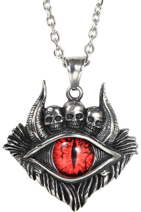 PAMTIER Men's Stainless Steel Vintage Evil Eye Demon Skull Head Oxhorn Pendant Necklace Demon Skull, Hip Hop Vintage, Vintage Pendant Necklace, Skull Head, Blue Evil Eye, Evil Eye, Mens Jewelry, Shoe Jewelry, Jewelry Necklaces