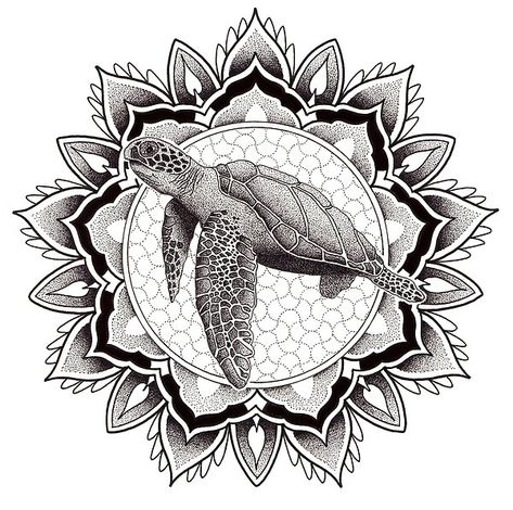 Sea Turtle Mandala, Sea Mandala, Mutterschaft Tattoos, Turtle Sketch, Evil Mermaids, Mandala Turtle, Henna Drawings, Octopus Tattoo Design, Dotted Drawings