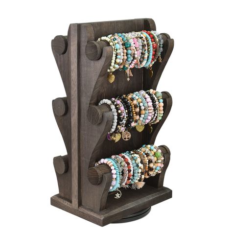 PRICES MAY VARY. TWO-SIDED ROTATING WITH 6 REMOVABLE BRACELET HOLDERS- This two-sided jewelry display stand is designed to maximize display area and showcase your collection from multiple angles. Enhancing visibility which allows for easy browsing by customers or yourself. The removable bracelet holders neatly accommodate all your items, offering convenient organization and customizable display options. With a rotating function, this versatile bangle display stand provides effortless access and Jewelry Holder Stand, Bracelet Holder, Bracelet Holders, Board Display, Jewelry Display Stands, Bangle Watches, Wooden Bracelet, Bracelet Display, Necklace Display