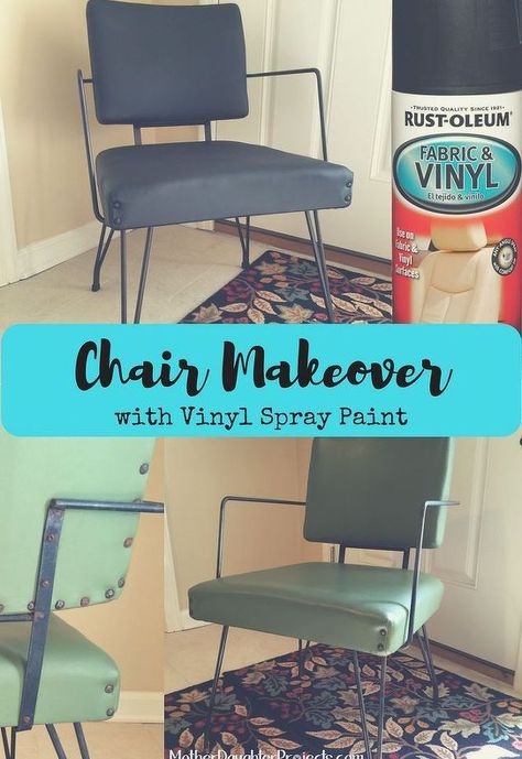 chair makeover with vinyl spray paint, painting Painting Vinyl Chairs, How To Paint Vinyl Furniture, Vinyl Chairs Makeover, Basement Salon, Vinyl Spray Paint, Vinyl Paint, Paint Vinyl, Flip Ideas, Chair Diy