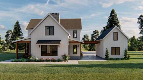 Modern-farmhouse House Plan - 3 Bedrooms, 2 Bath, 2719 Sq Ft Plan 52-437 Flat Plan, American House Plans, Double Sided Fireplace, American Houses, Farmhouse Style House Plans, American House, Hearth Room, Farmhouse House, Farmhouse Plan