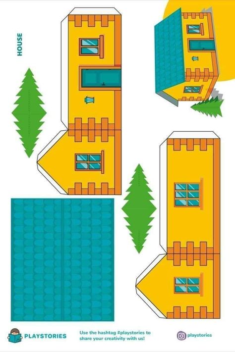 Printable Model Card Houses, Paper Craft House Free Printable, 3d House Printable, House Printable Templates, Paper Toys Template Free Printable, Paper House Template Printables Free, Printable House Template, Paper City Printable, Papercraft House