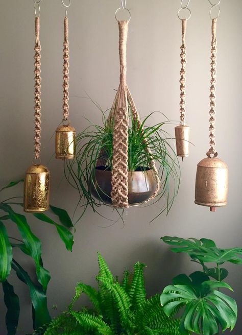 SAMPLE SALE 3 Jute Macramé Bells Plant Hangers Design Samples | Etsy Jute Macrame Plant Hanger Diy, Crochet Bell Hanger, Jute Macrame Plant Hanger, Macrame Bell, Jute Plant Hanger, Hangers Design, Large Macrame Plant Hanger, Jute Macrame, Art Macramé