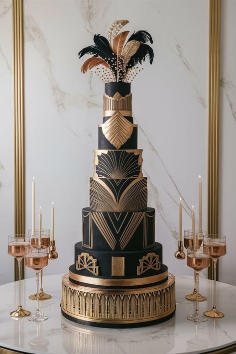 Deco Delight: A Sophisticated Art Deco Birthday Cake Gatsby Style Cake, Great Gatsby Themed Cake, Great Gatsby Cakes, Gatsby Cake Birthday, Roaring 20s Cake, Old Hollywood Cake, Great Gatsby Cake, Hollywood Cake, Gatsby Cake