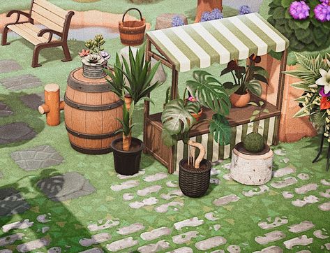 Acnh Stalls Ideas, Flower Stall Animal Crossing, Flower Stall Acnh, Animal Crossing Market Stall, Animal Crossing Garden Ideas Flower, Animal Crossing Stalls, Acnh Market Stall Ideas, Animal Crossing World Ideas, Stall Ideas Animal Crossing