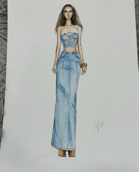 Waist Coat Dress, Denim Illustration Sketch, Jeans Sketch, Denim Illustration, Denim Fashion Illustration, Fashion Design Classes, Fashion Dream Job, Fashion Design Books, Fashion Figure Drawing