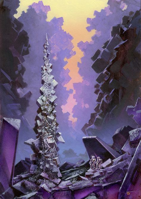 THE CRYSTAL TREE (2016) by Michael Whelan, week 51 in his LEFTOVERS & PALETTE GREMLINS gallery project. This one arose from brush marks on a scrap piece of mat board fished out of my wastebasket. I had been testing a new angular brush, making strokes... Michael Whelan Art, Michael Whelan, Vintage Space Poster, Environment Inspiration, Dark Fiction, Location Design, Rock And Roll History, Visual Library, 70s Sci Fi Art