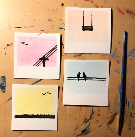 Simple Acrylic Paint Doodles, Watercolor Painting With Quotes, Polaroid Painting Ideas Aesthetic Easy, Poloroid Drawing Ideas Aesthetic, Polaroid Art Ideas, Polaroid Painting Ideas Easy, Easy Polaroid Paintings, Mini Canvas Art Ideas Wall Decor, Polaroid Painting Ideas Aesthetic