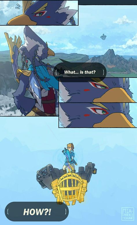 TLoZ: BoTW; 🐦 Revali & Link 💙 Botw Zelda, Legend Of Zelda Memes, Zelda Funny, Hyrule Warriors, Link Zelda, Wind Waker, Funny Work, Zelda Art, Legend Of Zelda Breath