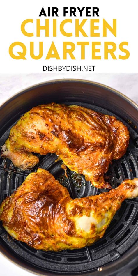 Big on flavor, these tasty easy air fryer chicken quarters are a delicious and savory meal that comes together in under 30 minutes. Totally gluten-free and dairy-free too. | air fryer chicken recipes | gluten free air fryer recipes | how to cook chicken in the air fryer | chicken quarters recipe Bbq Chicken Air Fryer, Chicken Quarters Recipes, Air Fryer Chicken Quarters, Chicken Recipes Gluten Free, Gluten Free Air Fryer Recipes, Chicken Quarter Recipes, Chicken In Air Fryer, Chicken Recipes Air Fryer, Air Fry Chicken