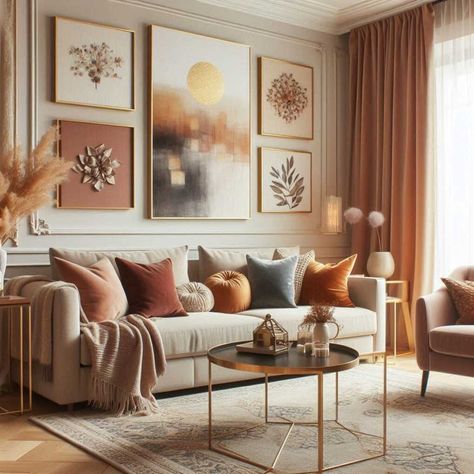 35 EASY Living Room Decor Ideas for a Cozy Home » HomeDecorFull Easy Living Room Decor, Beige Sofa Living Room, Vintage Home Decor Ideas, Fall Living Room Ideas, Home Garden Ideas, Luxury Living Room Decor, Color Boards, Living Room Orange, Living Room Decor Colors