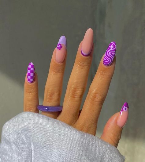 Purple Nail Art, Purple Nail Designs, Purple Nail, Y2k Nails, Funky Nails, Pretty Acrylic Nails, Summer Nail, Creative Nails, Manicure E Pedicure