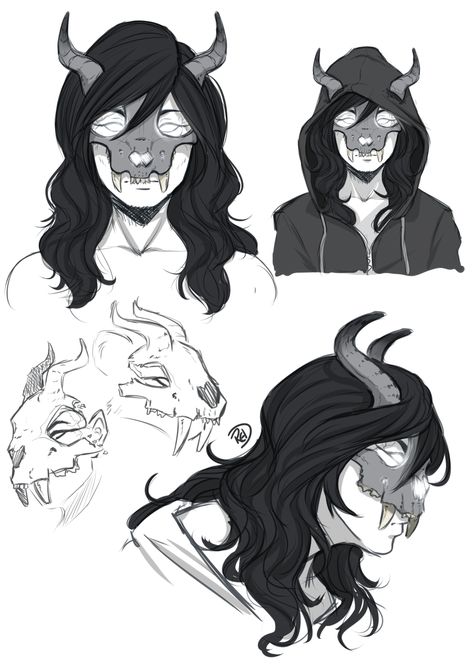 Drawing Masks Character Design, Person With Horns Drawing, Animal Skull Mask Character Art, How To Draw A Mask On Face, Mask Designs Art, Monster Human Art, Face Mask Character Design, Wendigo Oc Human, Anime Mask Design Ideas