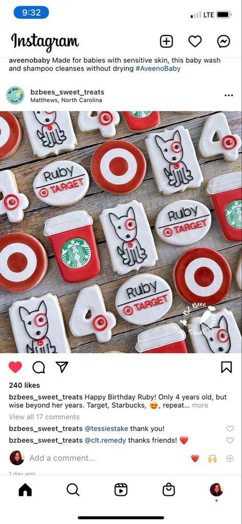 Target Themed Birthday Party For Kids, Target Birthday Party Theme, Target Themed Birthday Party, Target Cookies, Target Birthday, Target Party, Starbucks Cookies, Starbucks Party, Dessert Design