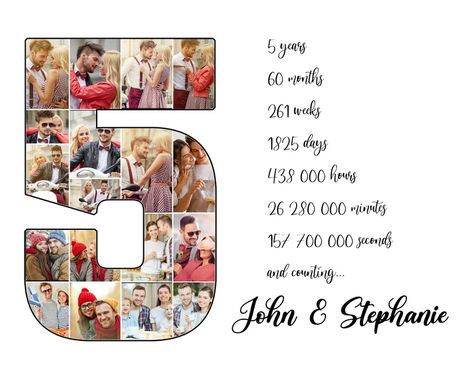 5 Year Photo Collage Template Anniversary Gift Custom 5th - Etsy India Anniversary Collage, To Do List Planner, Do List Planner, Anniversary Scrapbook, Note Templates, Bulletin Journal, List Planner, 5 Year Anniversary, Creative Planner