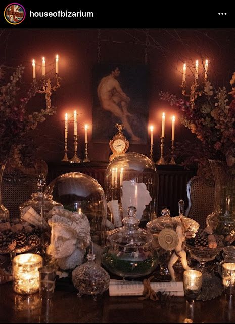 Dark Academia Table Decor, Decadence Aesthetic, Dark Academia Party, Romance Academia, Colorful Maximalist Bedroom, Maximalist Decor Modern, Glass Cheese Dome, Dark Academia Bedroom Ideas, Boho Academia