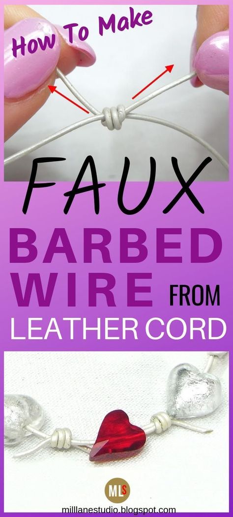 If you love the idea of barbed wire jewellery but don't like the idea of it scratching you, then try making simple, faux barbed wire from leather cord. It won't snag or catch on your clothes but most importantly, it won't scratch your skin. All you need to make your own fake barbed wire is leather cord and adhesive. You can make it plain or add beads in between the barbs. Fake Barbed Wire, Diy Western Jewelry, Edgy Bracelets, How To Make Leather, Leather Jewelry Making, Wire Jewellery, Chain Nose Pliers, Resin Bangles, Diy Wire Jewelry