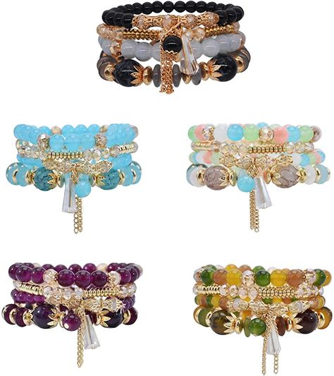 Amazon.com: 5 Sets Boho Bracelets for Women Multilayer Stackable Sparkly Crystal Beaded Stretch Bracelets Set for Teen Girls Bead Bracelet Jewelry Set (C): Clothing Effortless Chic Style, Bracelets Set, Stackable Bracelets, Bracelets For Women, Bangle Set, Beaded Stretch Bracelet, Boho Bracelets, Bracelet Jewelry, Teen Girls